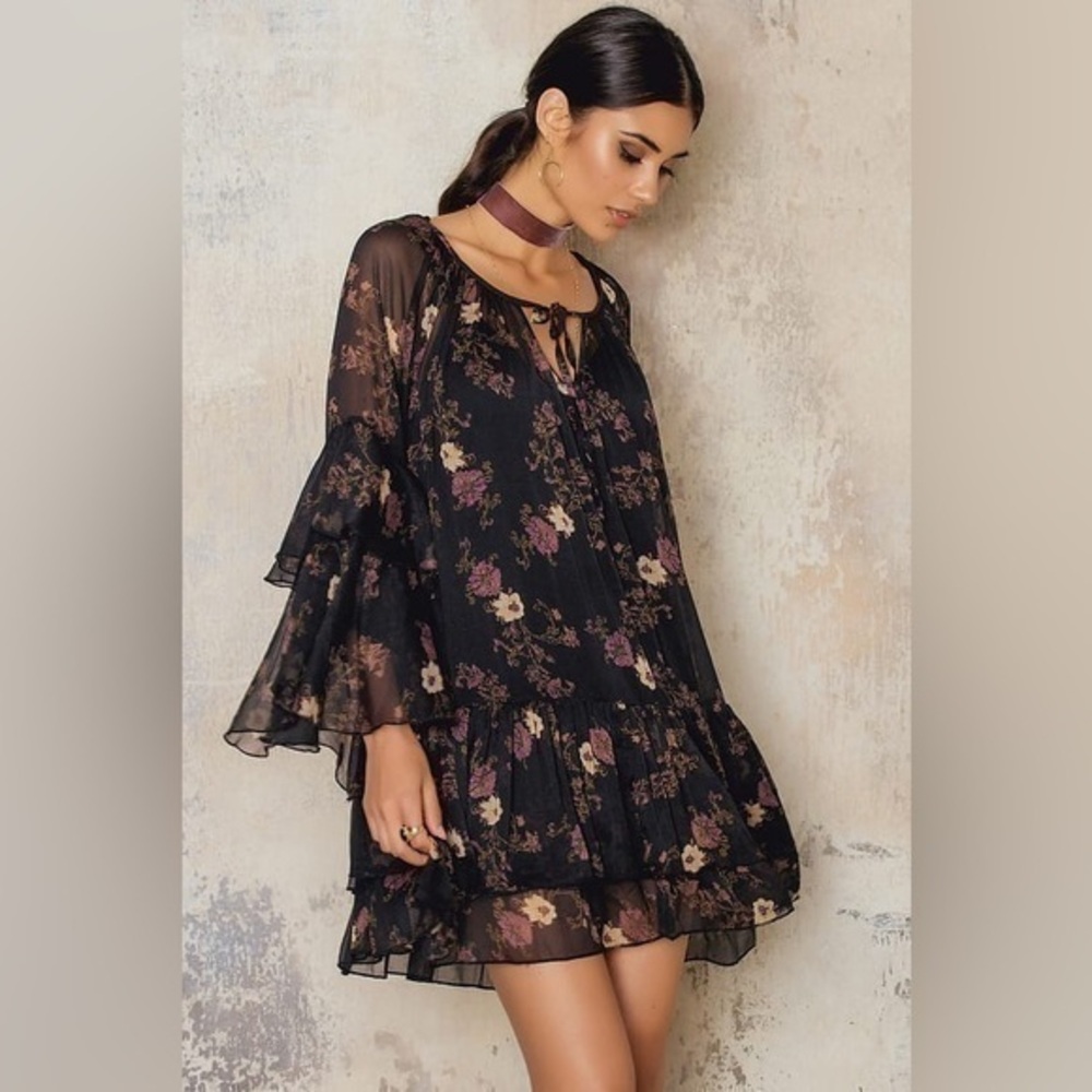 Free People Sunsetter Printed Sheer Mini Dress size small